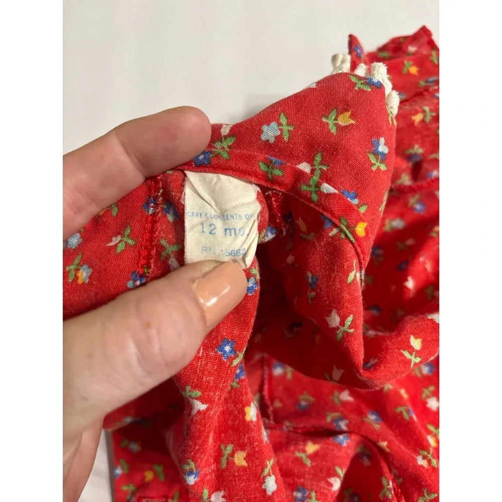 Vintage Baby Girl Denim Overalls with Floral Top (12M) AS IS!